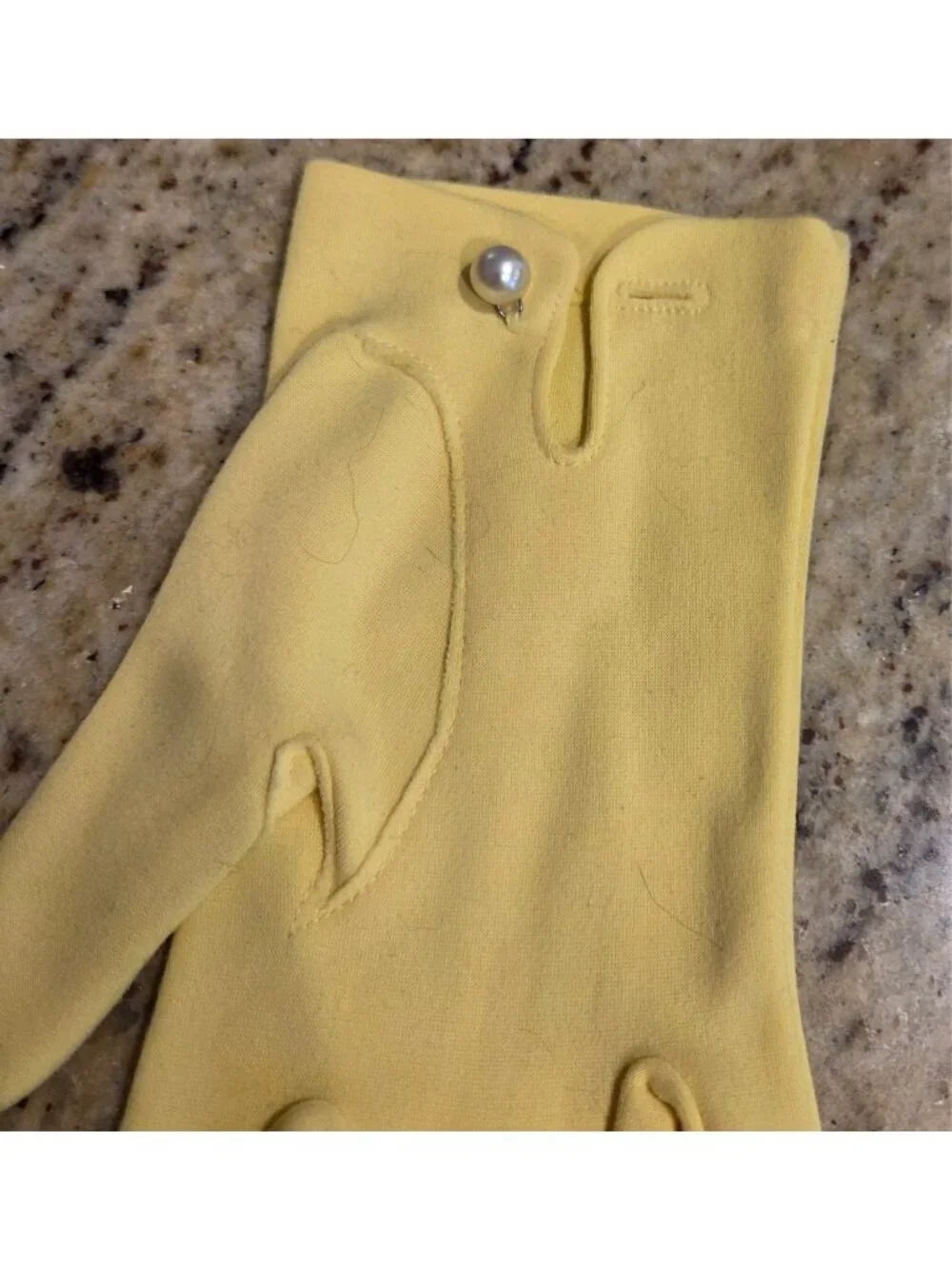 Vintage Womens Size S 6.5 Yellow Nylon Formal Gloves Wrist Button